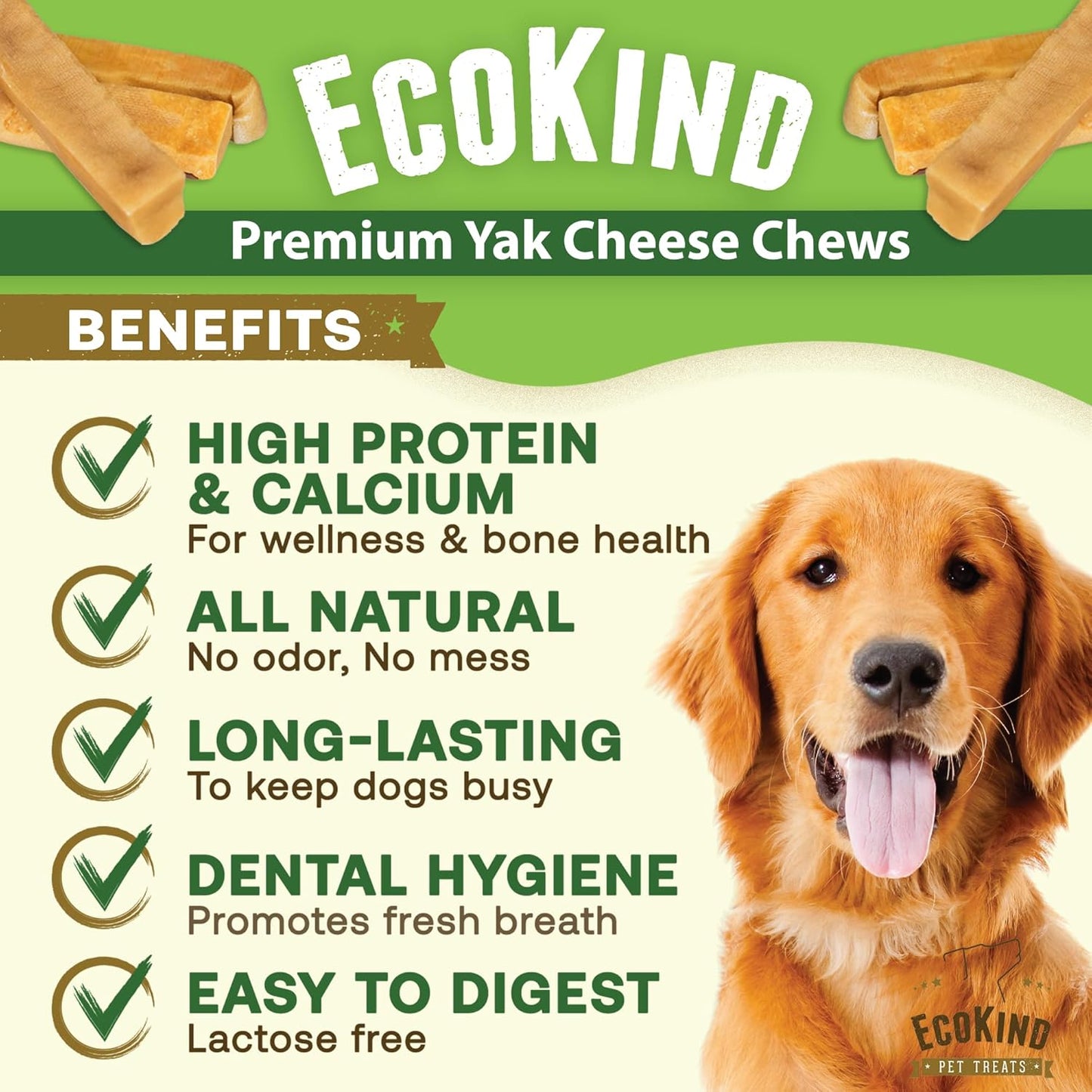 Gold Yak Chews for Medium Dogs - Long-Lasting Natural Himalayan Treats (3 Pack)