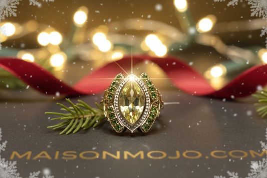 Chrome Diopside & Topaz Designer Ring - White Gold Rhodium over .925 Sterling Silver Size 6