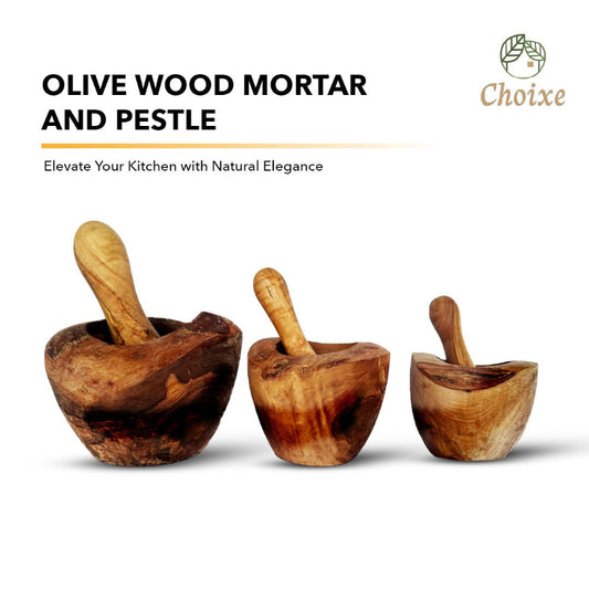 Close-up of Natural Olive Wood Grain on Artisan Mortar and Pestle