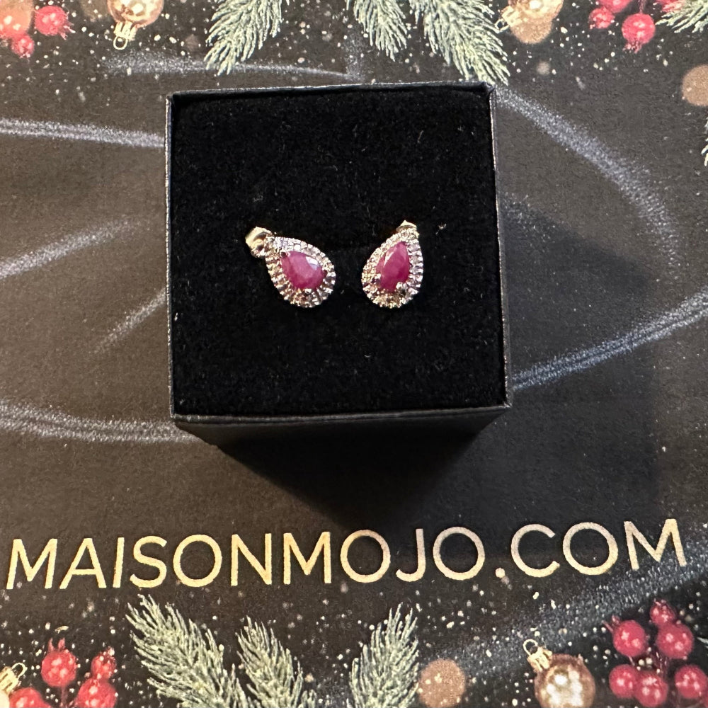 Close-up of 1.0 Carat Ruby Gemstones with Diamond Accents