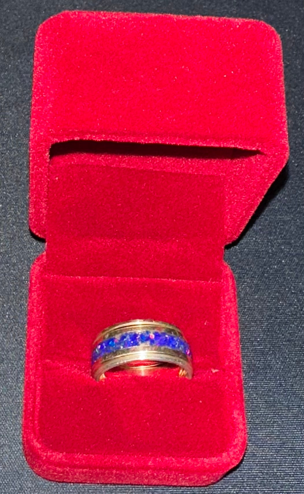 The "Masterwork" 5.8g Solid 14K Gold & Blue Opal Band (Size 11)