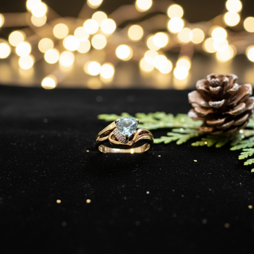 The "Azure Horizon" Ring: 1.0 CTW Trillion-Cut Swiss Blue Topaz & Diamonds, Size 7 Designer Ring