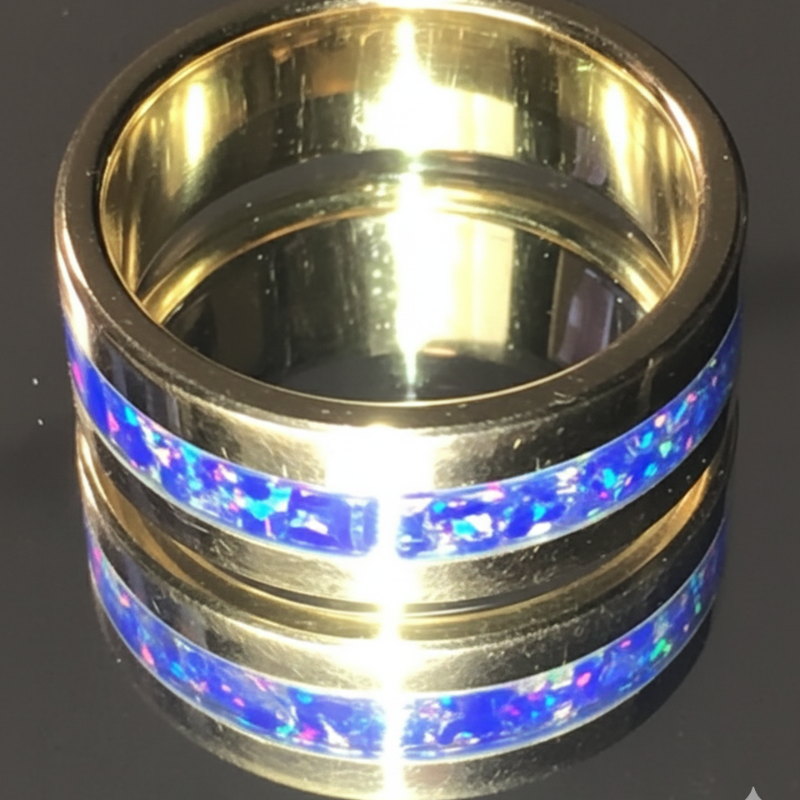 The "Masterwork" 5.8g Solid 14K Gold & Blue Opal Band (Size 11)