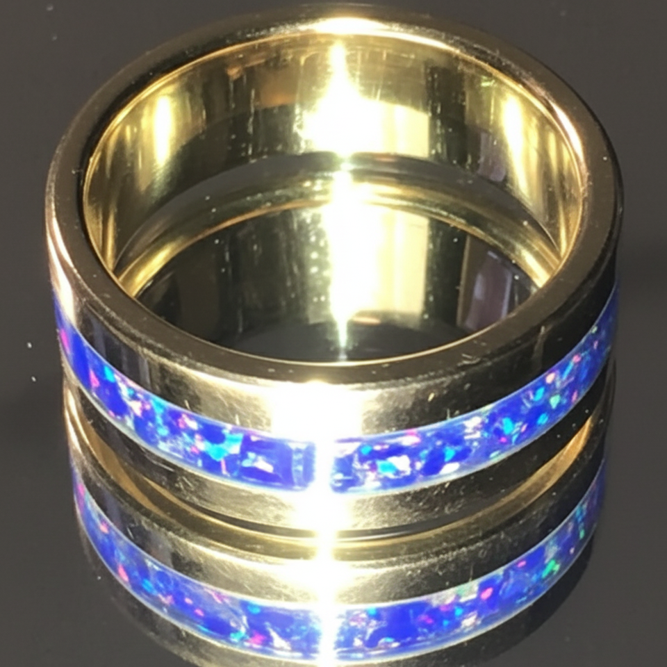 The "Masterwork" 5.8g Solid 14K Gold & Blue Opal Band (Size 11)