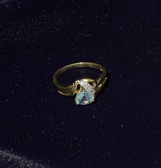 The "Azure Horizon" Ring: 1.0 CTW Trillion-Cut Swiss Blue Topaz & Diamonds, Size 7 Designer Ring