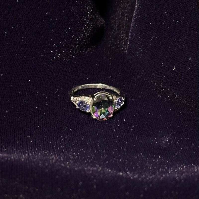 "Twilight Fire" Ring: Rare Tanzanite & Iridescent Rainbow Topaz - Size 7