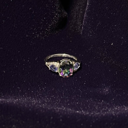 "Twilight Fire" Ring: Rare Tanzanite & Iridescent Rainbow Topaz - Size 7