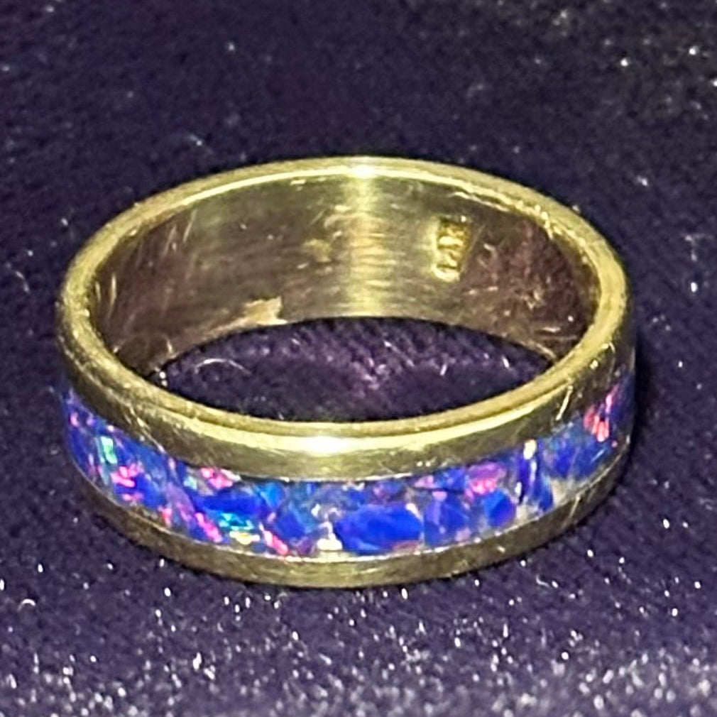 The "Masterwork" 5.8g Solid 14K Gold & Blue Opal Band (Size 11)