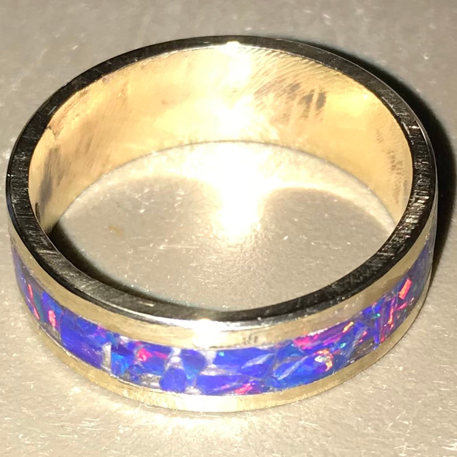 The "Masterwork" 5.8g Solid 14K Gold & Blue Opal Band (Size 11)