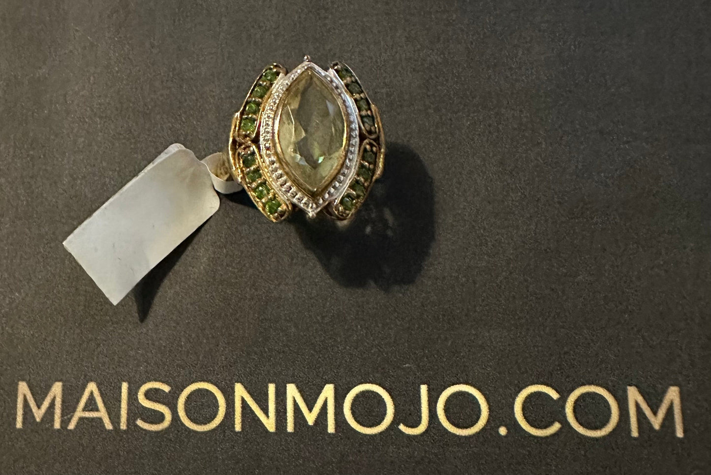 Chrome Diopside & Topaz Designer Ring - White Gold Rhodium over .925 Sterling Silver Size 6