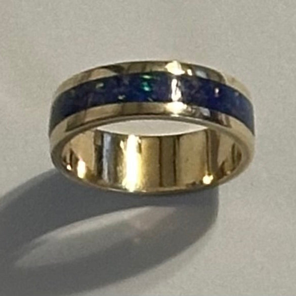 The "Masterwork" 5.8g Solid 14K Gold & Blue Opal Band (Size 11)
