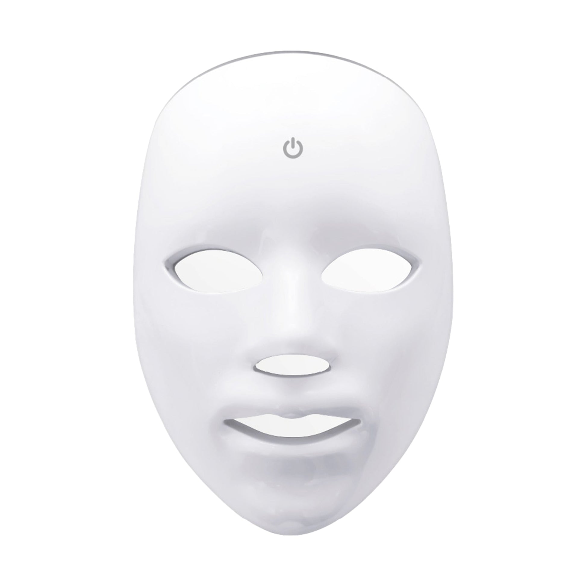 Front view of the white ergonomic LED facial mask showing the 7-color light therapy diodes.