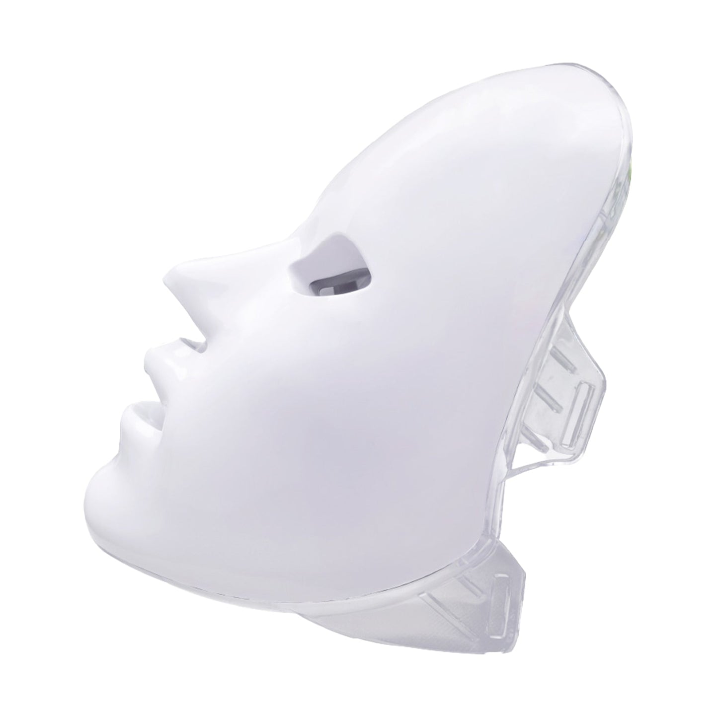 Side profile of the sleek, contoured white LED therapy mask on a white background.