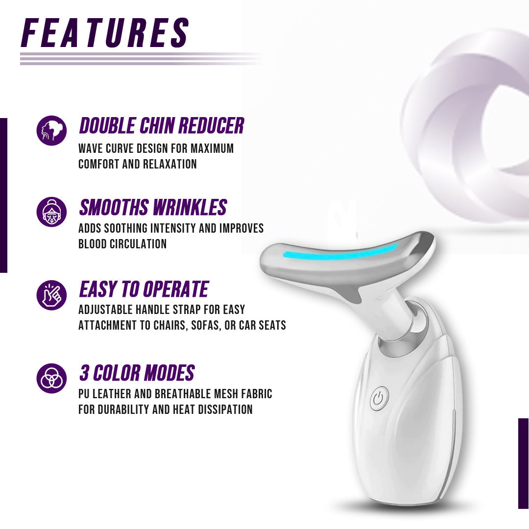 The features of a Handheld LED neck and face lifting therapy device for skin tightening and anti-aging massage.