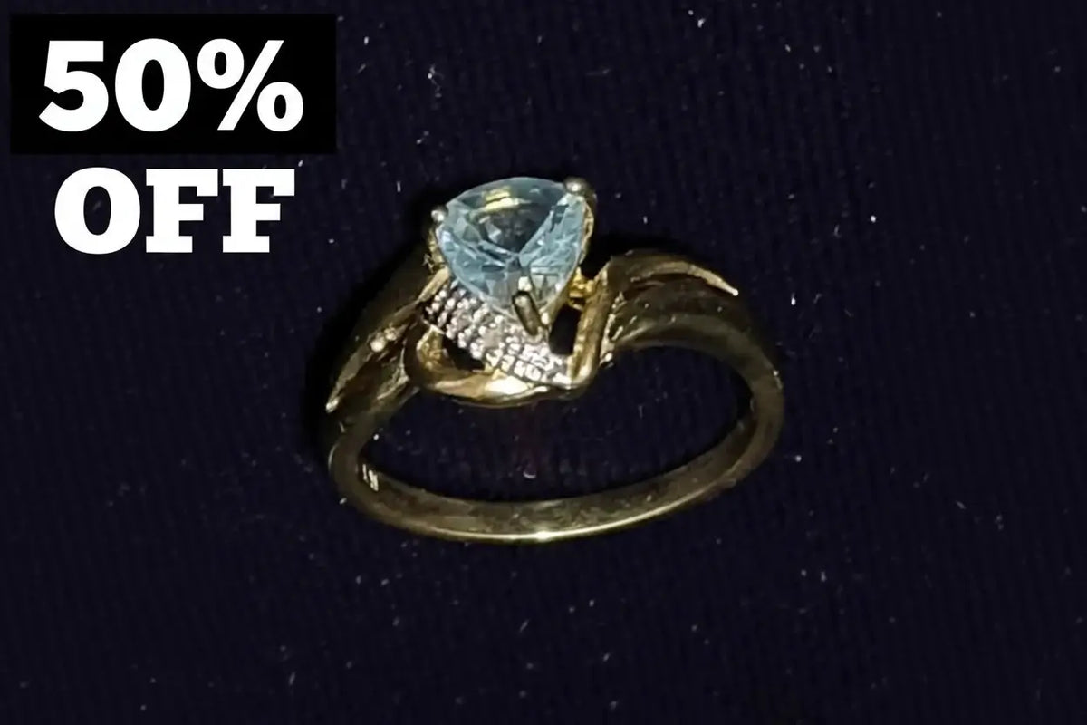 50% OFF | The "Azure Horizon" Ring: 1.0 CTW Trillion-Cut Swiss Blue Topaz & Diamonds, Size 7 Designer Ring