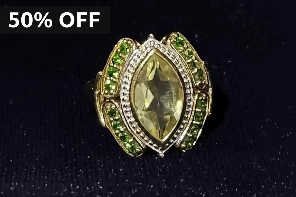 50% OFF | Chrome Diopside & Topaz Designer Ring - White Gold Rhodium over .925 Sterling Silver Size 6