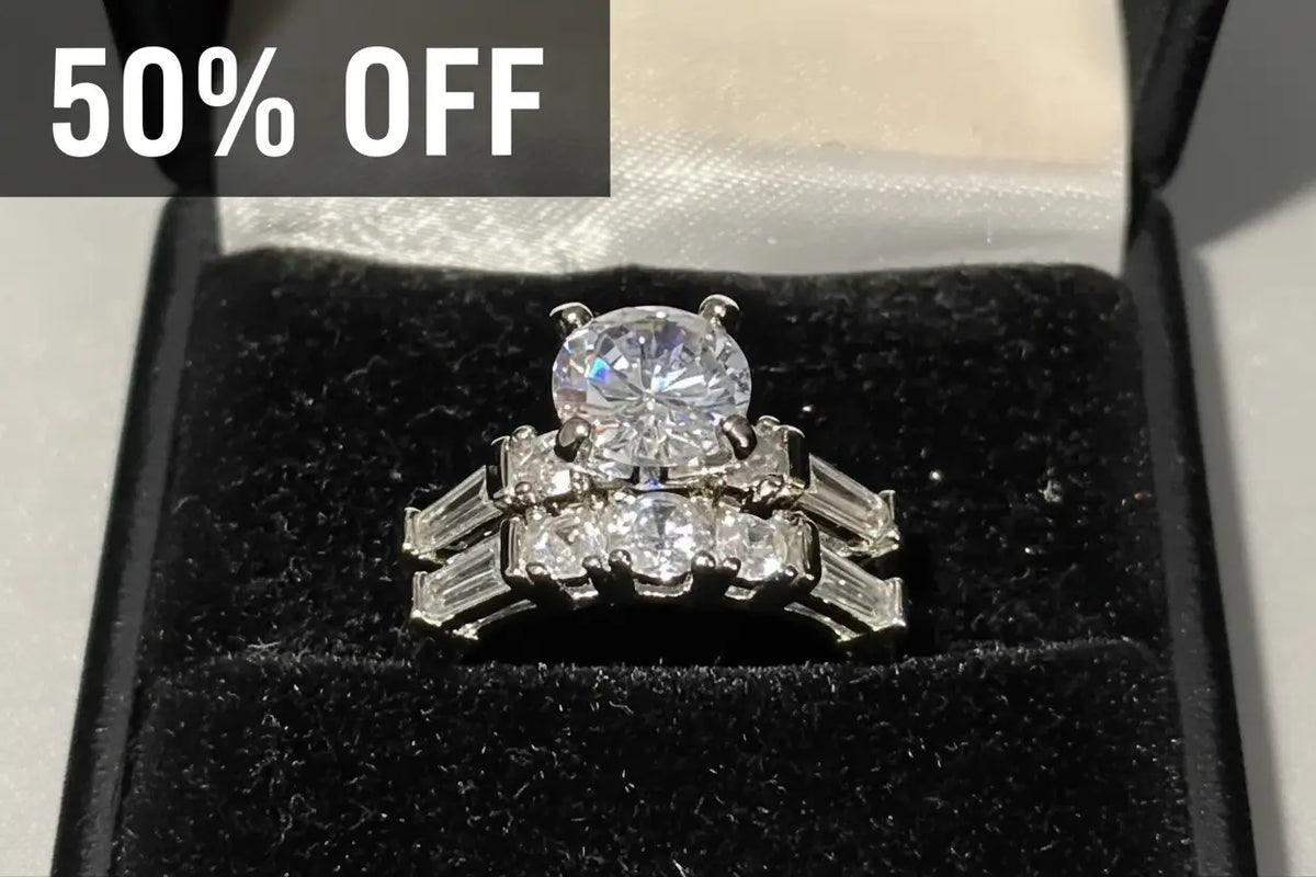 50% OFF | The "Enchanted Promise" Halo Bridal Set | Sterling Silver & Brilliant Accents