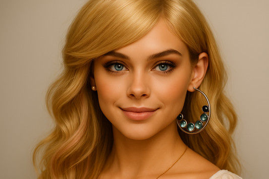 Moon Phase Hoop Earrings on blonde model