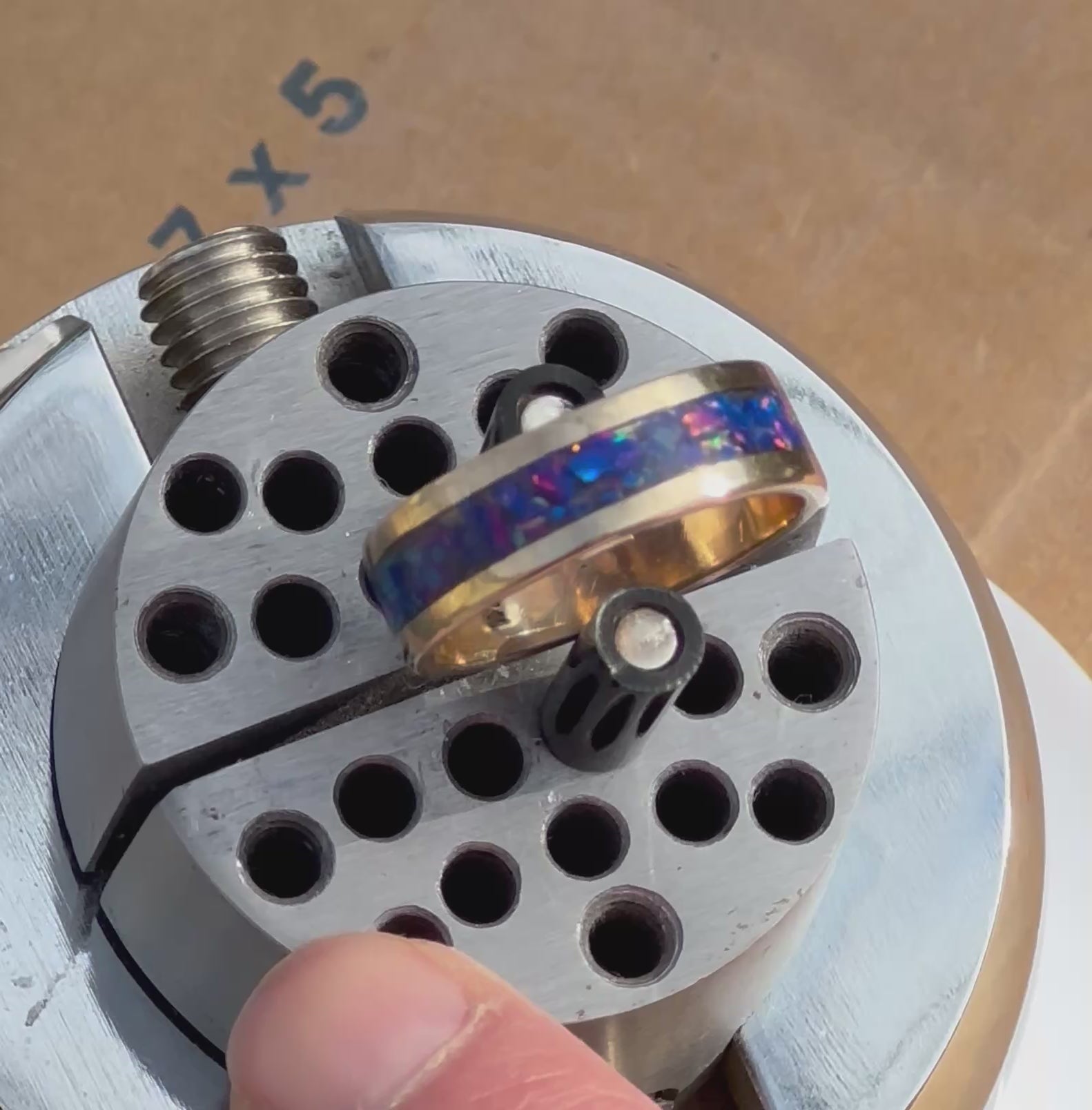 The Masterwork 5.8g Solid 14K Gold & Blue Opal Band (Size 11) vidio.