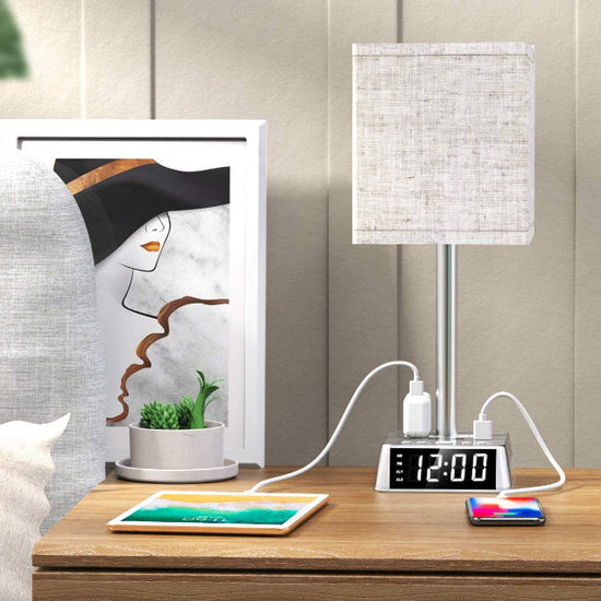 Modern Bedside Table Lamp with USB Charging Ports and Alarm Clock video