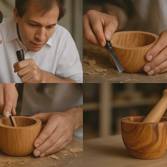 Mortar and Pestle - Olive Wood Rustic Kitchen Tool for Spices & Herbs