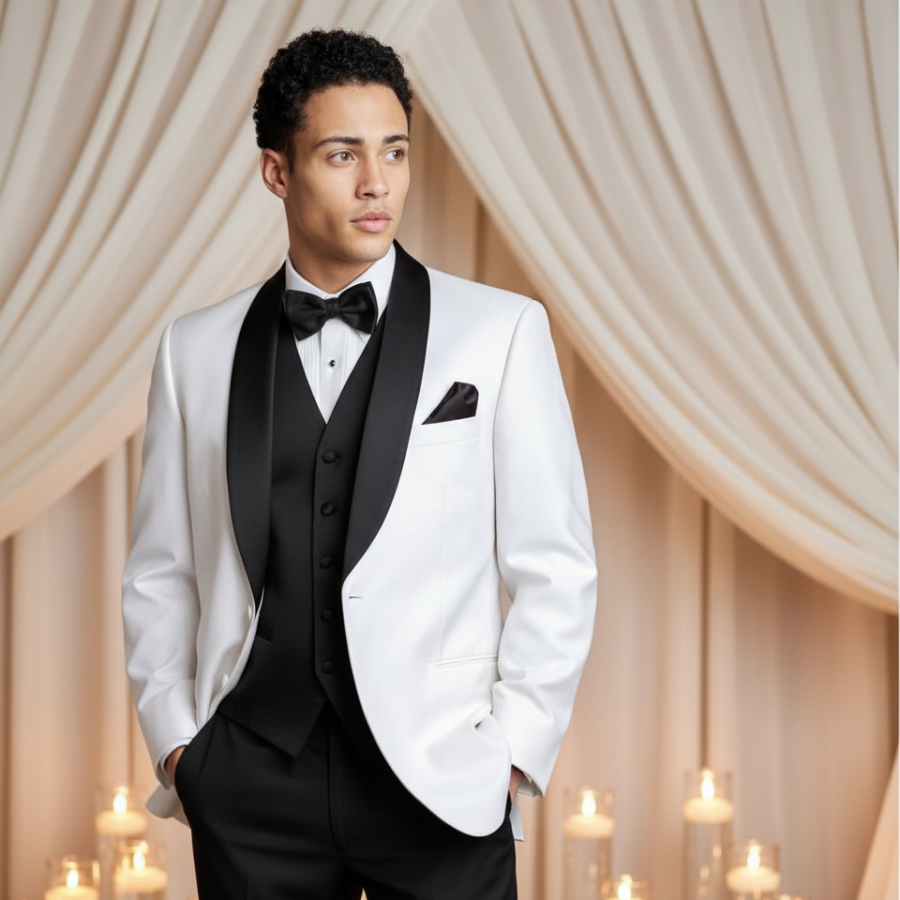 White tuxedo with candlelight background